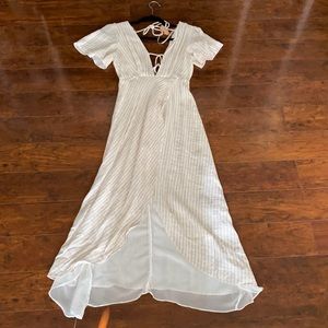 Plunge neck hi low maxi dress